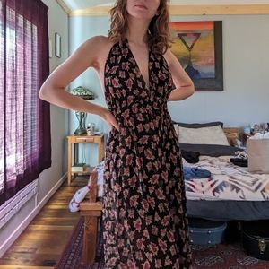 Halter Floral Backless Maxi Dress